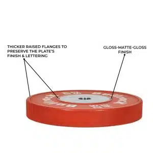 red competition bumper plate with disc features