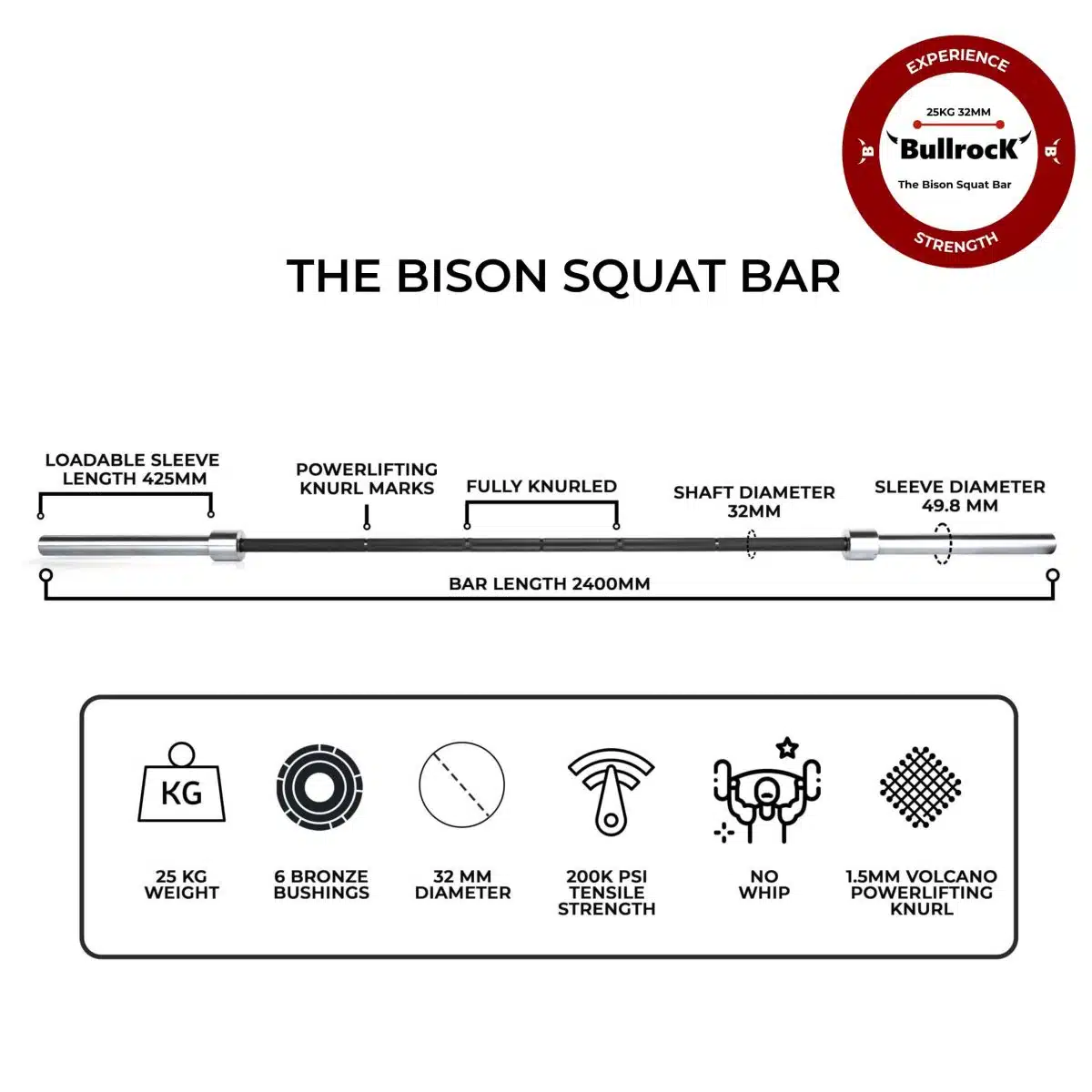 Buy Squat Bar | 25kg Weight 32mm Diameter | BullrocK Fitness