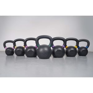 all sizes of cast iron kettlebells set for gym